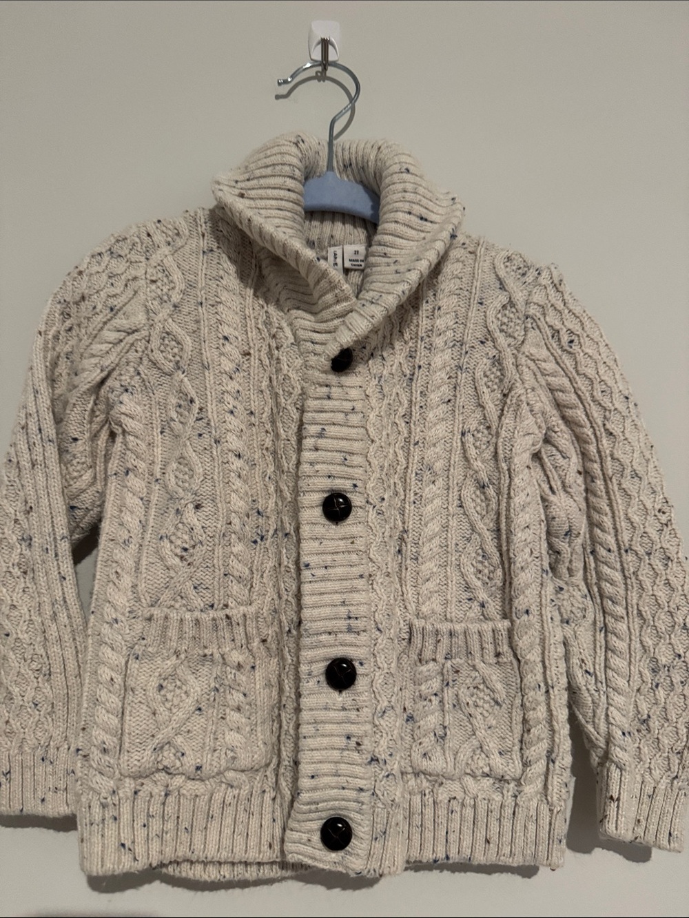 Like New Janie & Jack Cream Speckled Shawl Collar Cable Cardigan Boys 2T